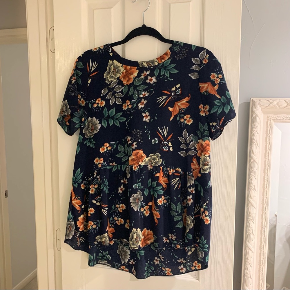 Sign Here Floral Navy Blouse